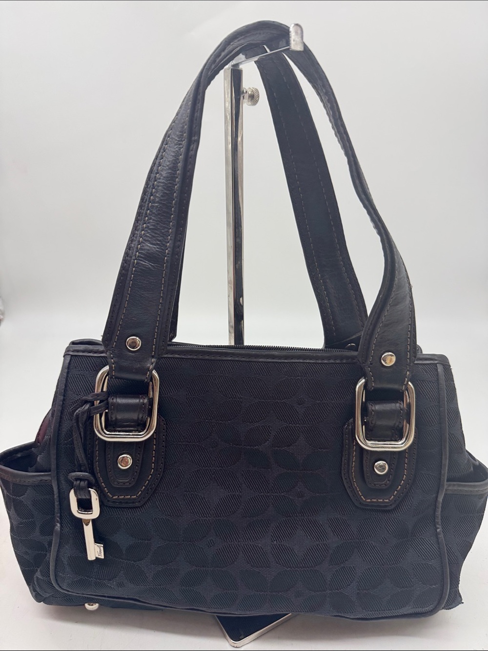 Fossil Classic Black Patterned Shoulder Bag